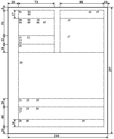 Расположение реквизитов и границы зон на формате А4 углового бланка